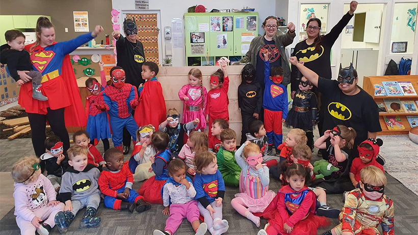 Superhero day children, teachers and parents at Lollipops Pukekohe daycare